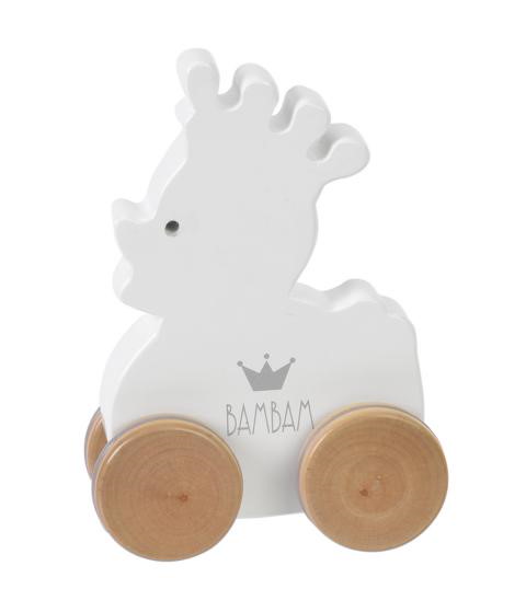 Holz-Ente auf Rädern