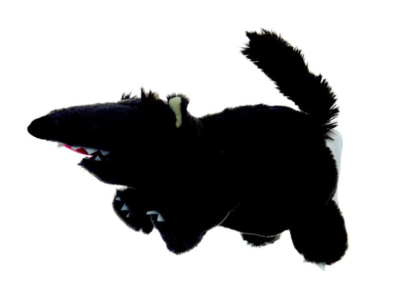 Handpuppe schwarzer Wolf