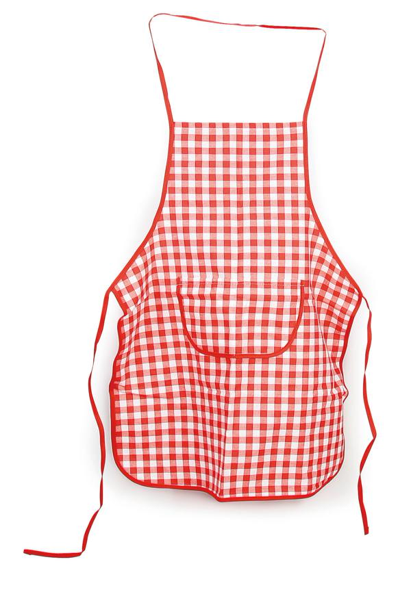 Kochschürze, -Handschuh und -Hut, rot/weiss kariert