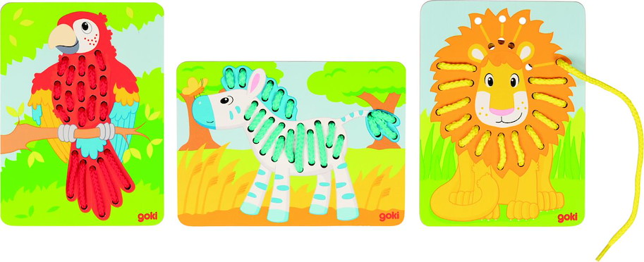 Fädelspiel Papagei, Löwe, Zebra