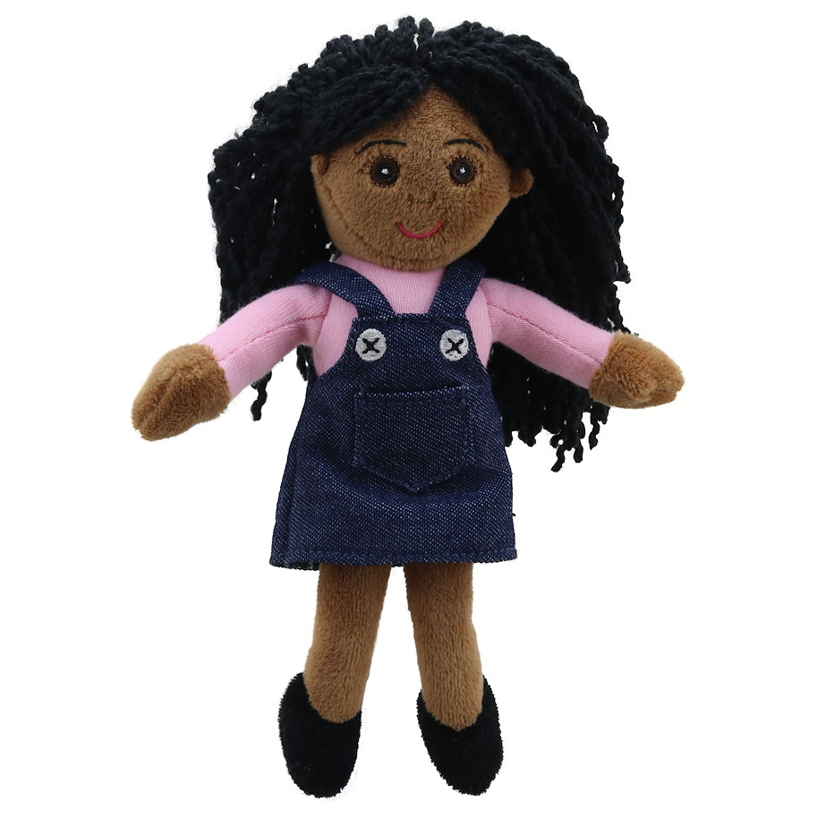 Fingerpuppe Girl schwarze Haare, 20 cm