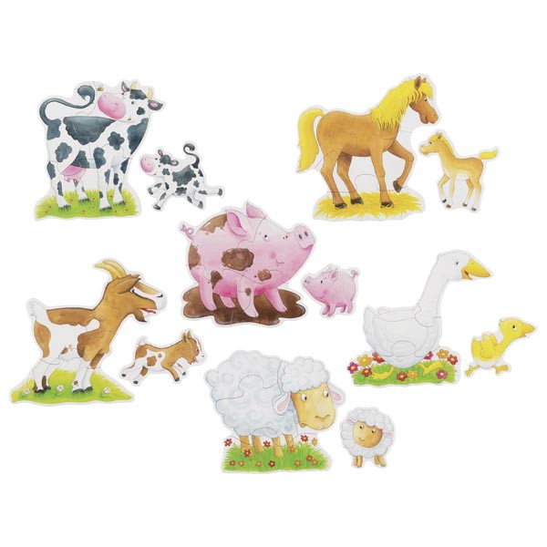 Puzzleset Bauernhoftiere, Kuh: 22,5 x 23 cm, Pappe, 27-teilig, 12 Motive