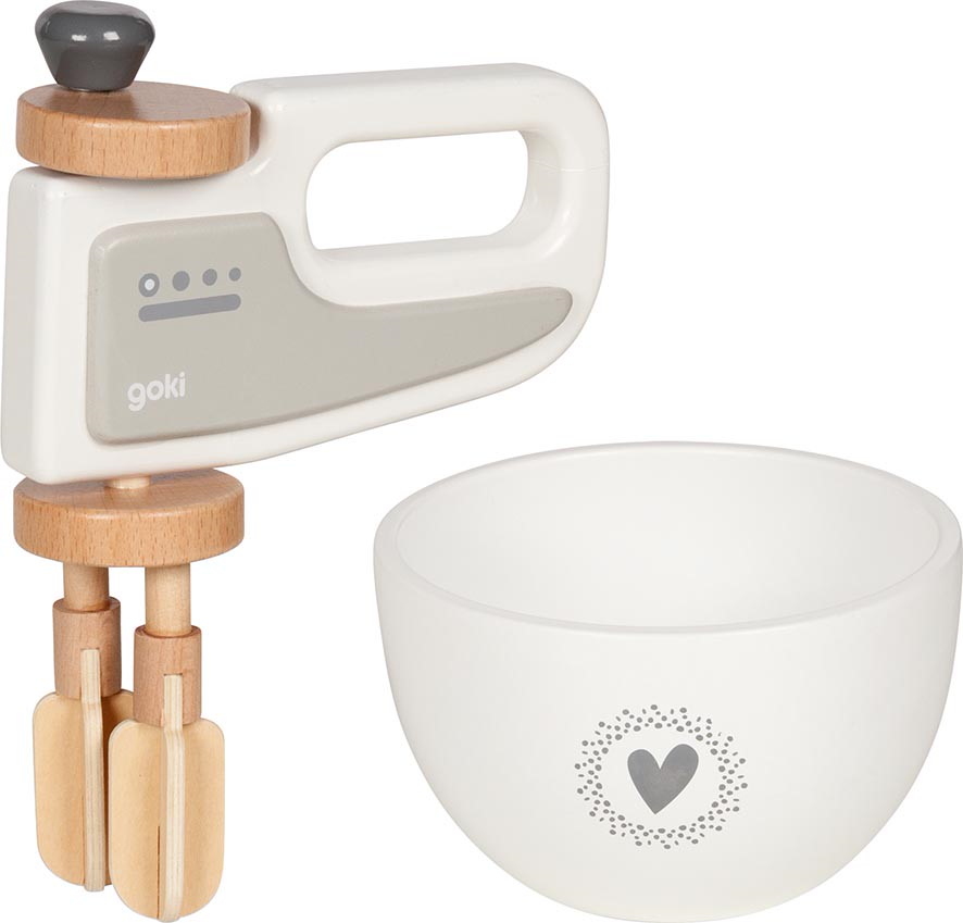Handmixer mit Rührschüssel aus Holz