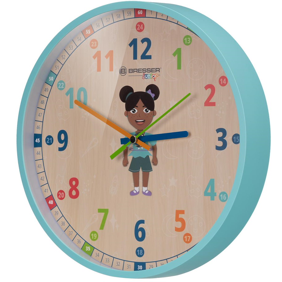 BRESSER JUNIOR Kinder-Wanduhr Hellblau