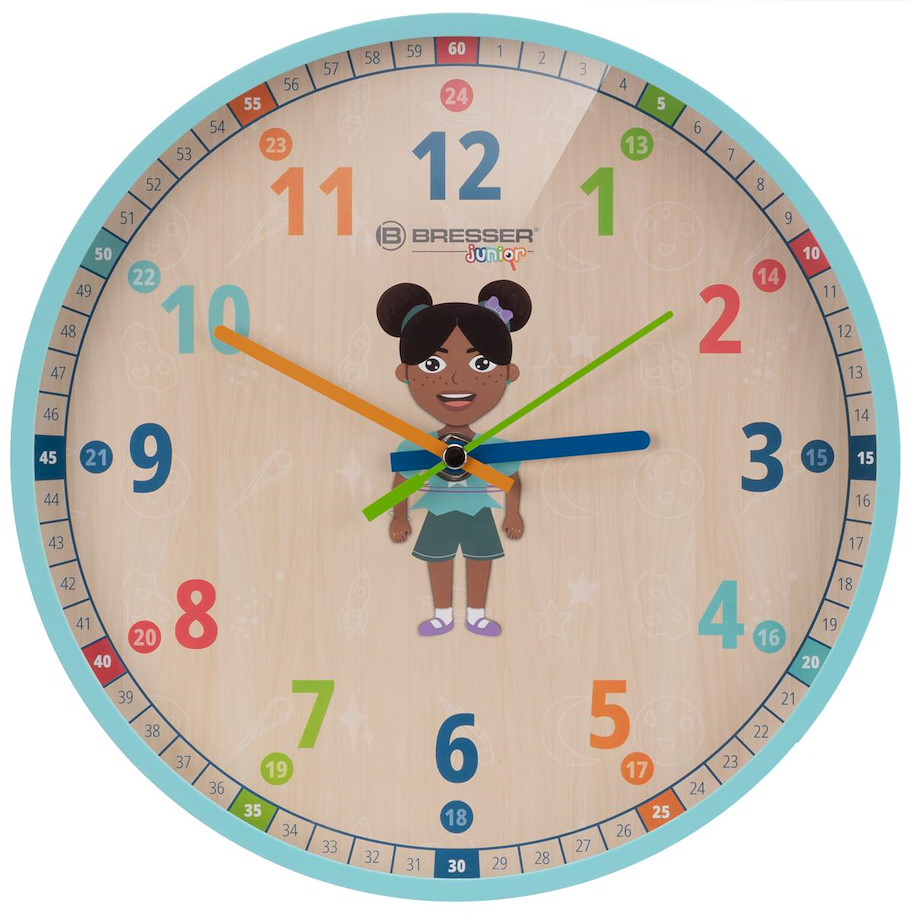 BRESSER JUNIOR Kinder-Wanduhr Hellblau