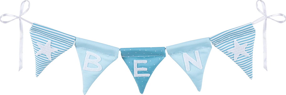 Buchstabenwimpelkette blau mit 10 Wimpeln