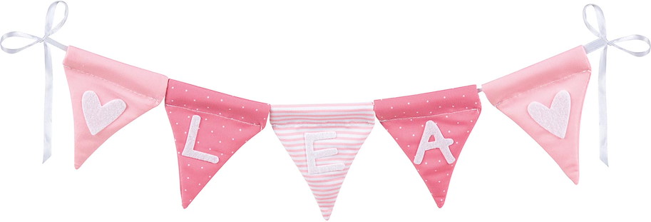 Buchstabenwimpelkette rosa mit 10 Wimpeln