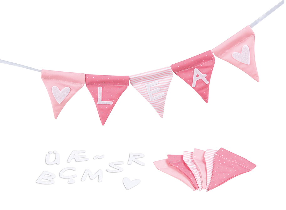 Buchstabenwimpelkette rosa mit 10 Wimpeln