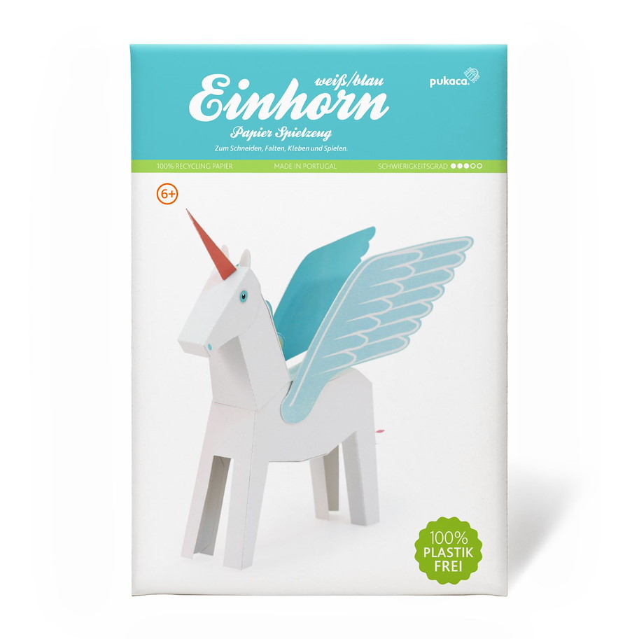 Einhorn weiss/blau Papierspielzeug