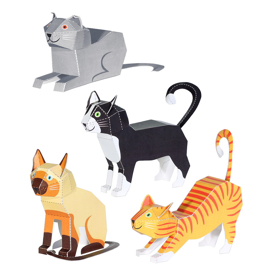Papierspielzeugset 4 Katzen