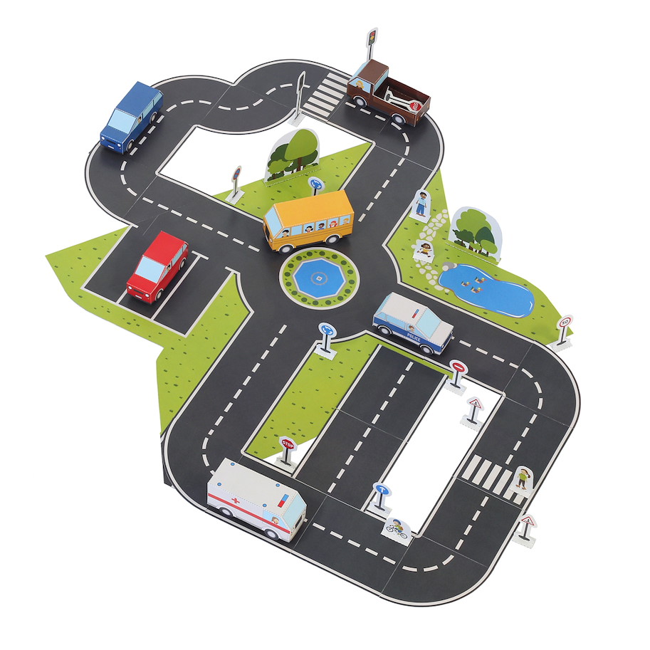 Fahrzeuge auf Strasse Papierspielzeugset