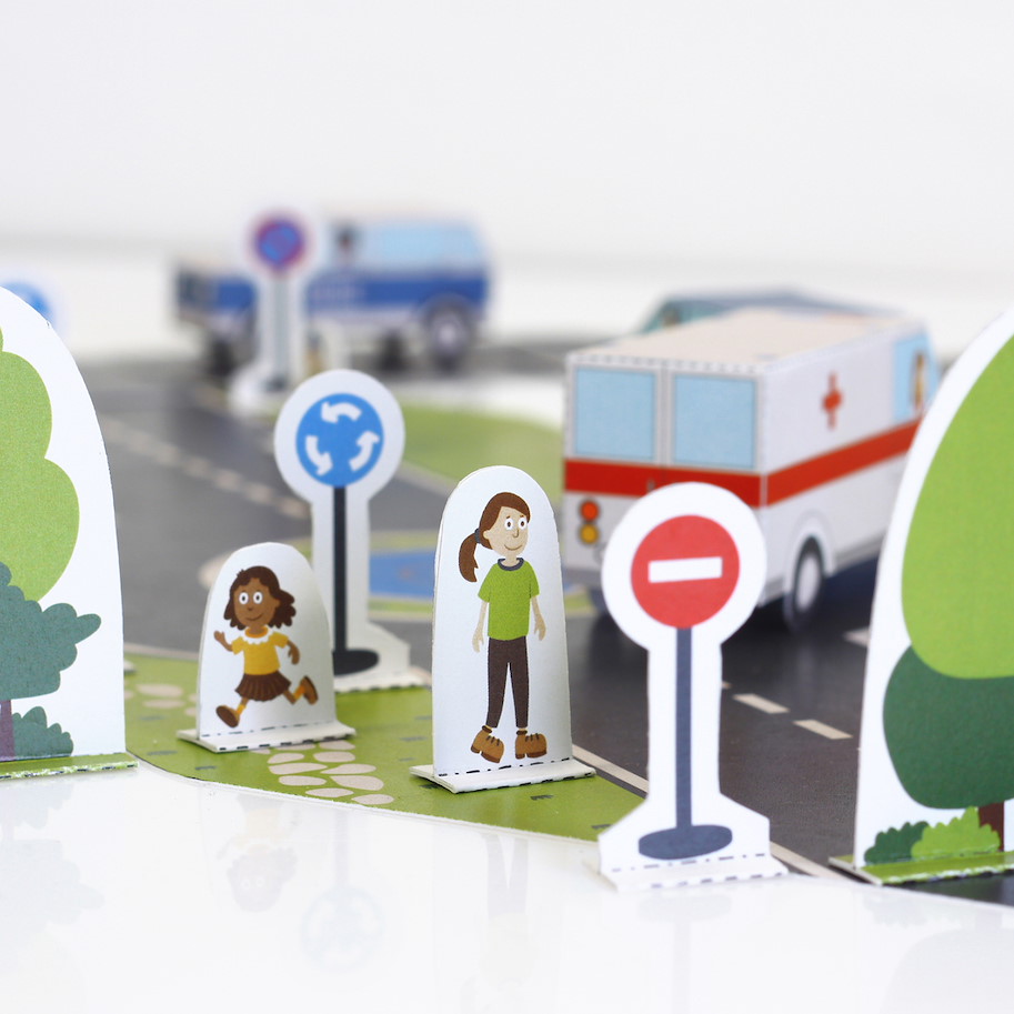 Fahrzeuge auf Strasse Papierspielzeugset
