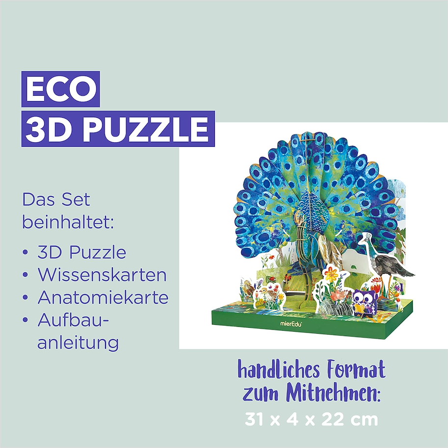 Eco 3D Puzzle - Der Pfau (beweglich), 108 Teile