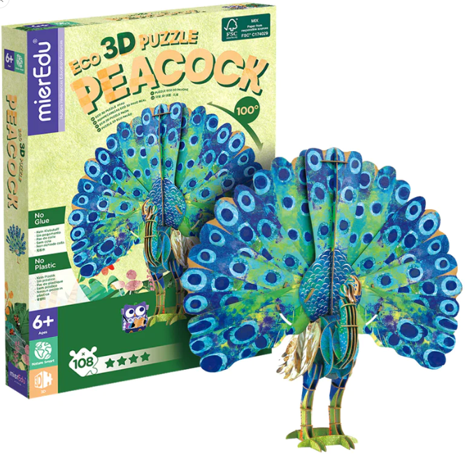 Eco 3D Puzzle - Der Pfau (beweglich), 108 Teile
