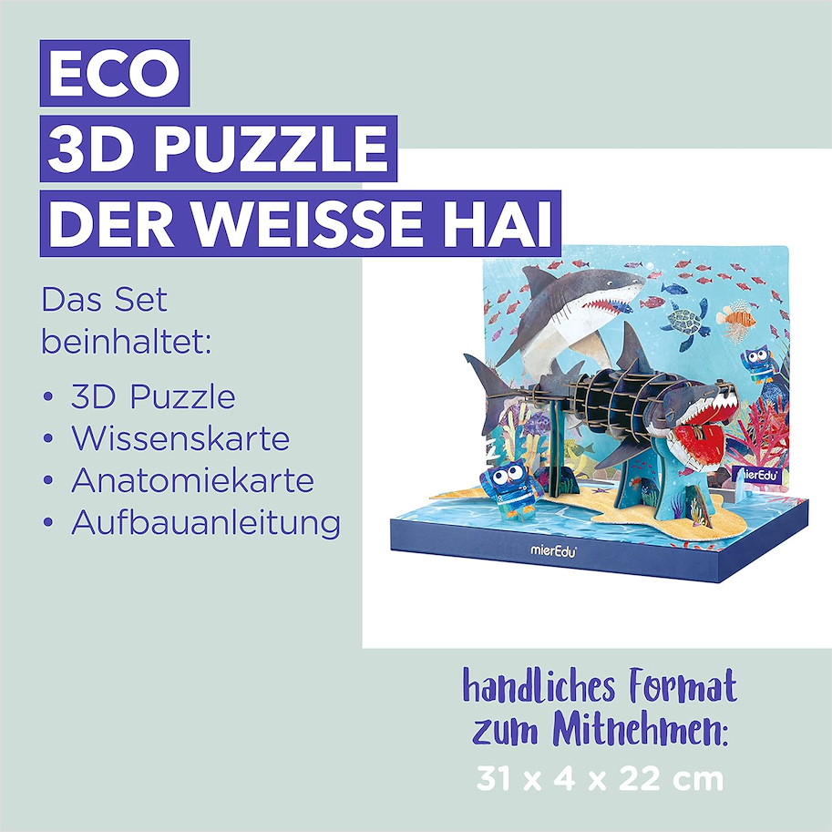 Eco 3D Puzzle - Der weiße Hai (beweglich), 113 Teile