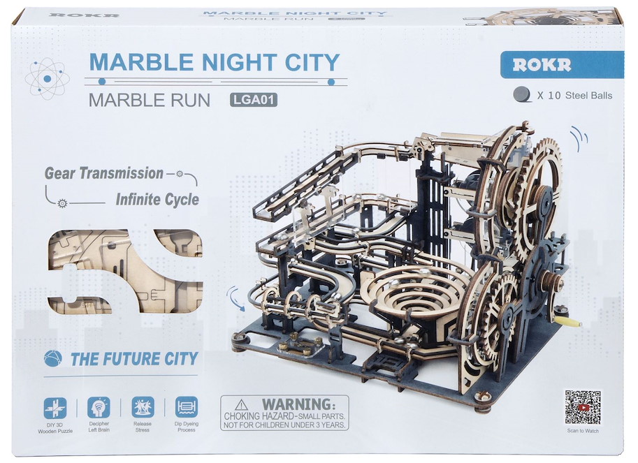 Holzbausatz MURMELBAHN NIGHT CITY mit Kurbelantrieb