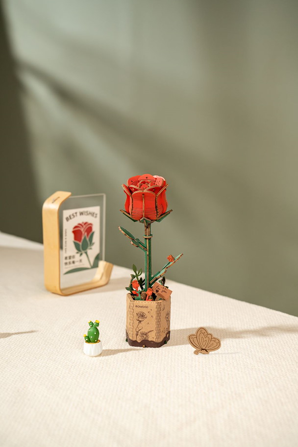 Holzbausatz Rose rot
