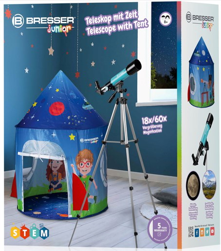 Linsenteleskop 50/360 mit Zelt Bresser Junior