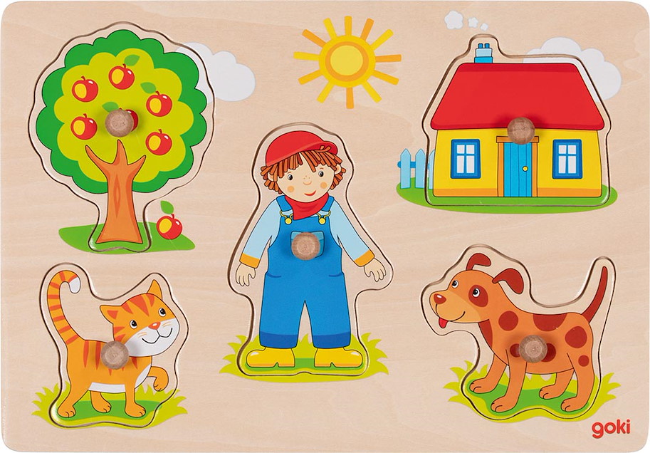 Katze, Hund,... Steckpuzzle, 5-teilig