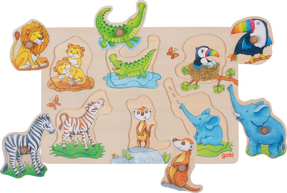 Hintergrundbild-Steckpuzzle wilde Tierbabies mit Elternteil, 6-teilig