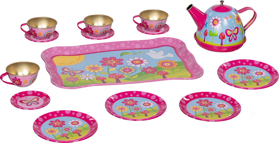 Teeservice aus Blech Funky Flowers 14 Teile