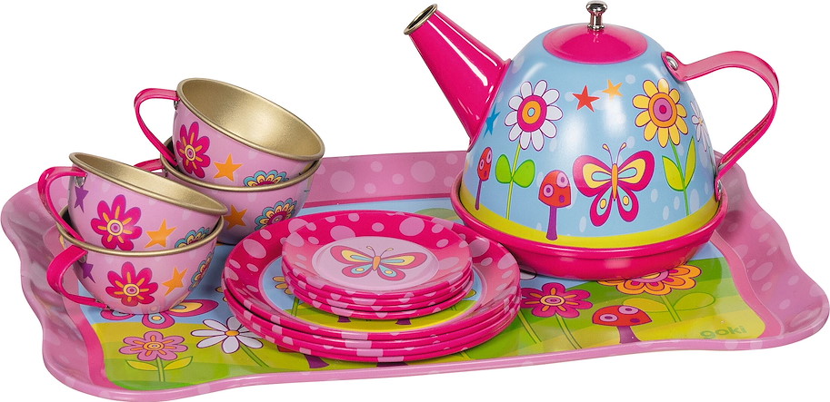 Teeservice aus Blech Funky Flowers 14 Teile