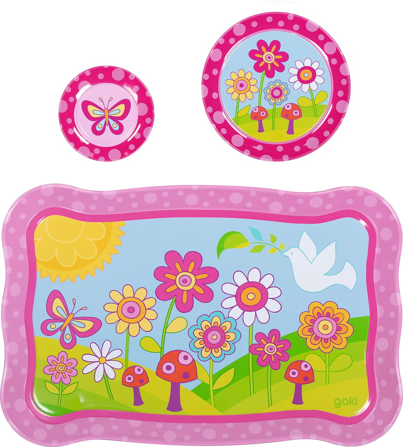 Teeservice aus Blech Funky Flowers 14 Teile