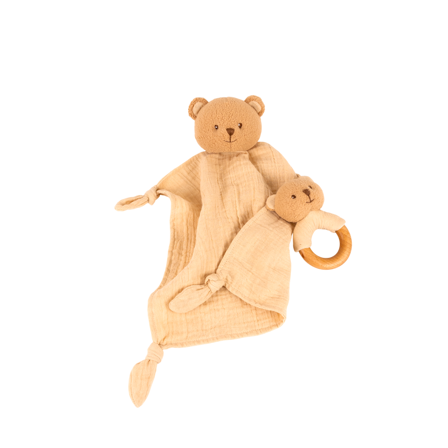 Geschenkset Bär Marcel Schmusetuch & Rassel
