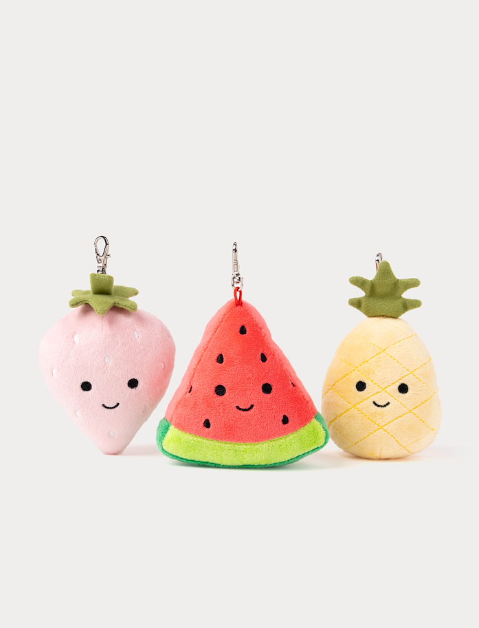 Taschenanhänger Früchte 10  cm, 3-fach ass. im Display
