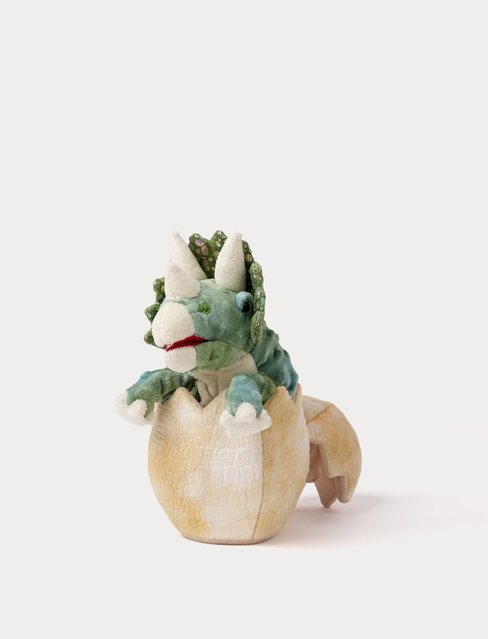 Handpuppe Triceratops in einem Ei