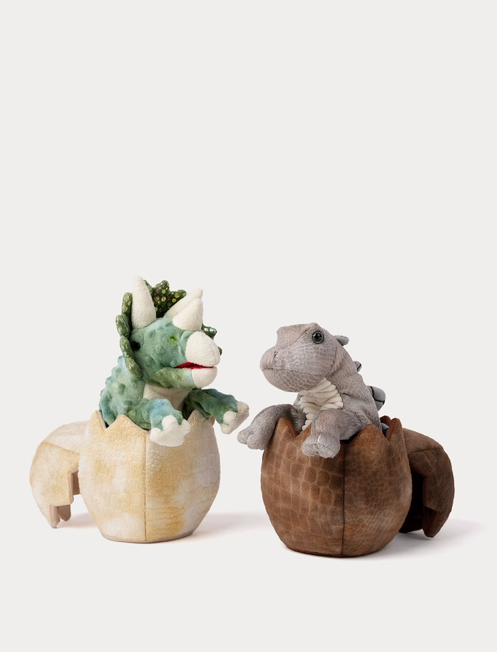 Handpuppe Triceratops in einem Ei