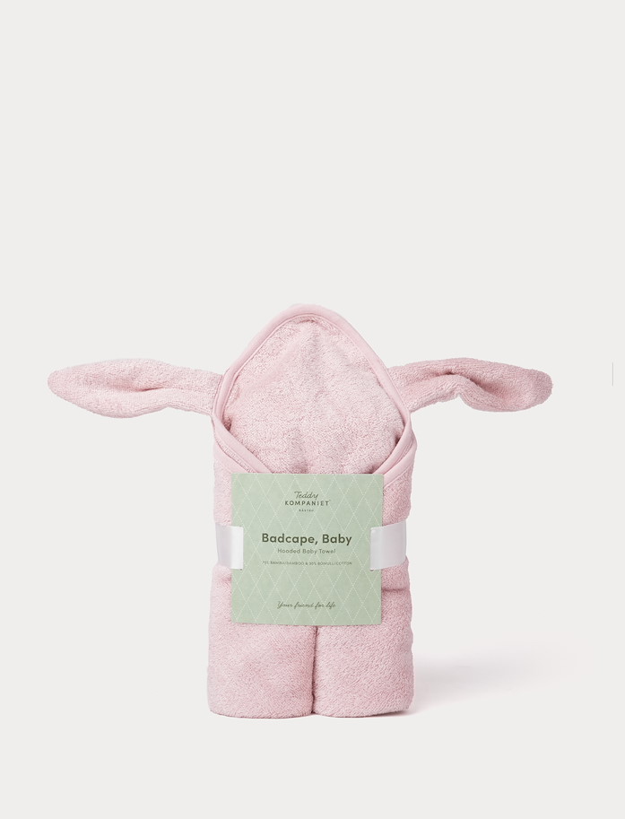 Baby-Kapuzenhandtuch Bambus, Hase, Altrosa