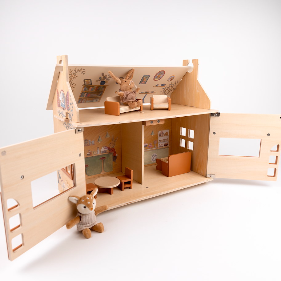 Kaffeehaus & Bäckerei mit Möbeln & 2 Miniatur-Freunden